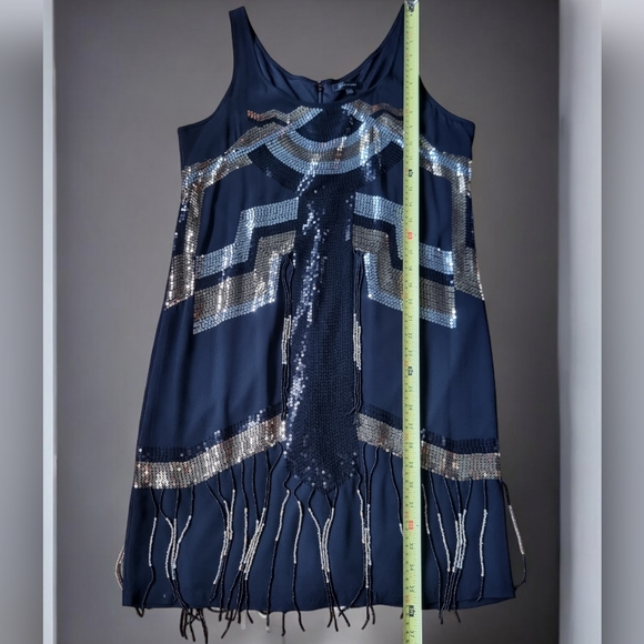 Retro 1920’s Art Deco Flapper Spangled Tasseled Sequined Black Dress Size 10 - Picture 11 of 13